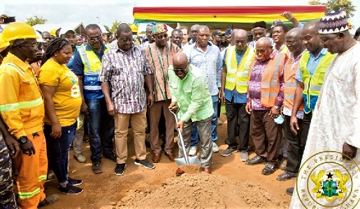 President Akufo-Addo, cutting the sod for the commencement of work on the Yendi Dualisation Road Project, in Yendi, in the Northern Region
